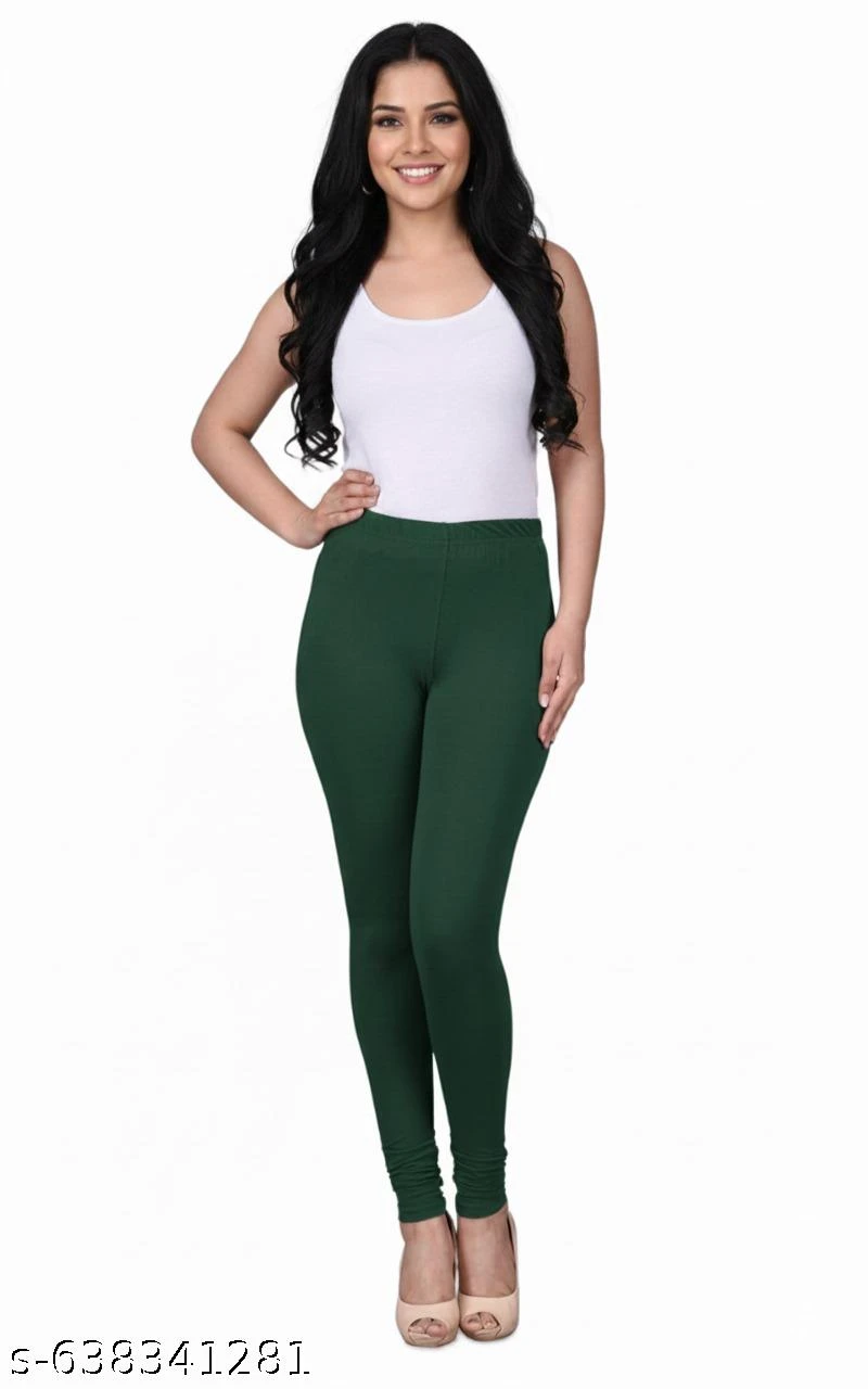 WOMENS FULL LENGTH BOTTLE GREEN COLOR LEGGINGS