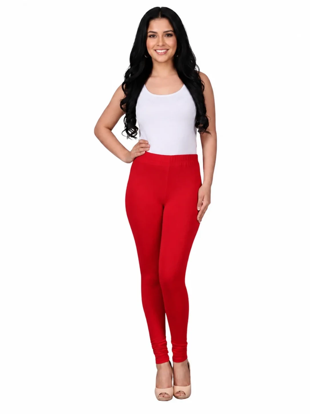 Classic Red Full-Length Stretch Leggings