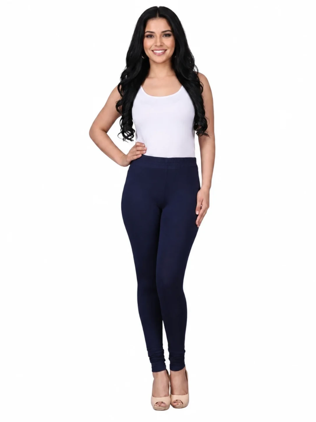 Classic Navy Blue Full-Length Stretch Leggings
